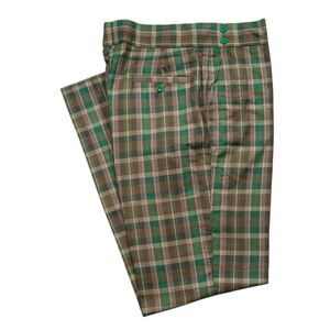 Mens 34 Gurkha Pants Green Brown Plaid Cotton Flat Front Straight Fit Trousers